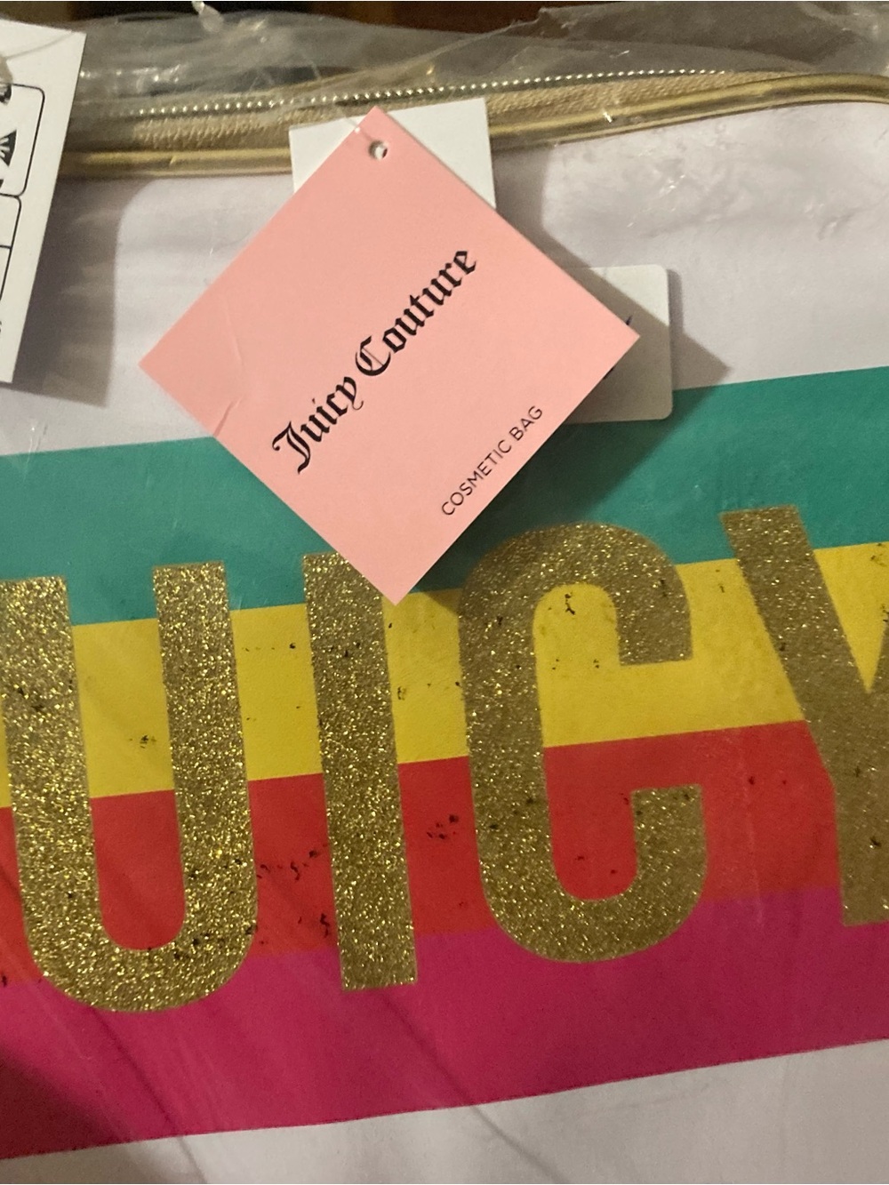 Juicy Couture Multicolor Glitter Stripe Cosmetic Bag